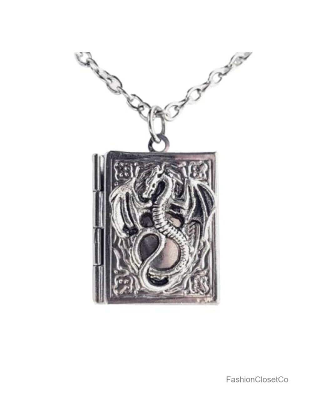 Gothic Book Locket Necklace, Ancient Style Metal Pendant, Lobster Clasp